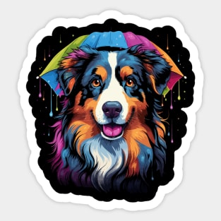 Australian Shepherd Rainy Day With Umbrella Sticker